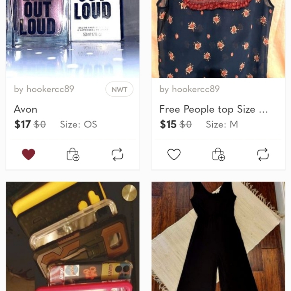 Perfumes, clothes, cell phone cases